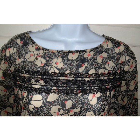 Lily Rose Sz MEDIUM Tunic Peplum Popover Black Scribble Floral Semi Sheer EUC - Picture 4 of 11